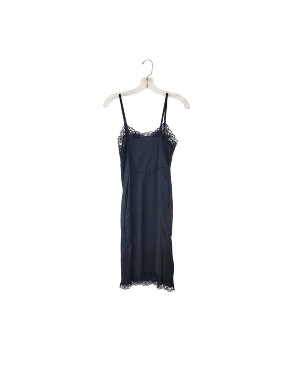 Vintage Black Lace Trim Nylon Slip Dress With Adjustable Straps Size 36 - Picture 2 of 5